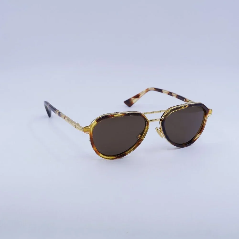 Bottega Veneta BV1373S 002 Sunglasses Havana/Gold Aviator Frame, Brown Lenses